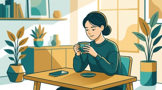 Calm alternative to stress spending, illustrated in flat vector style