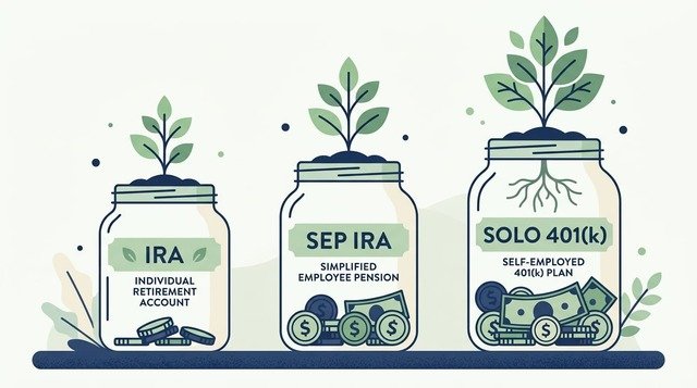 Illustration comparing three retirement savings account types for freelancers