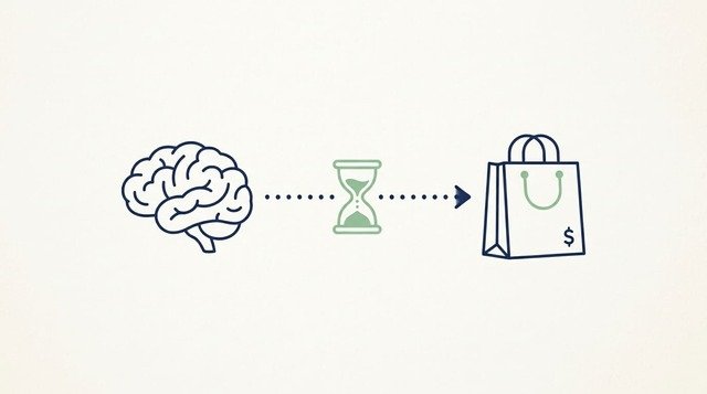 Illustration of the brain-to-shopping impulse connection during stress.