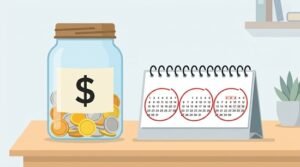 Jar of savings next to a calendar representing a 3-month emergency fund goal, how to build an emergency fund