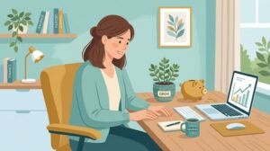 Young professional building savings habits at their first full-time job, money tips for your first full-time job