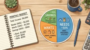 Visual breakdown of the 503020 budget rule categories, 50/30/20 budget rule