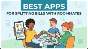 Minimalist illustration representing apps for splitting bills between roommates