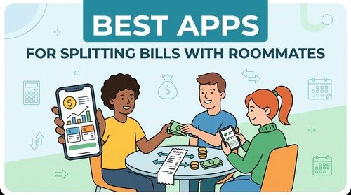 Minimalist illustration representing apps for splitting bills between roommates