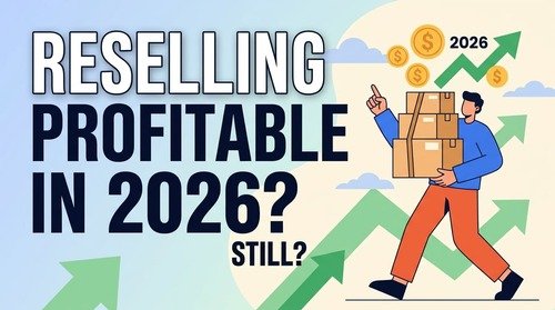 Minimalist illustration representing online reselling and secondhand marketplace profit in 2026