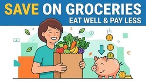 Minimalist illustration representing saving money on groceries