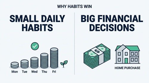 Minimalist illustration representing small daily money habits