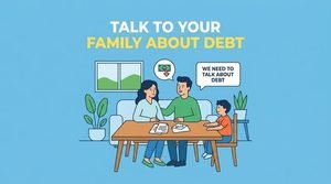 people having a calm conversation about money at a kitchen table